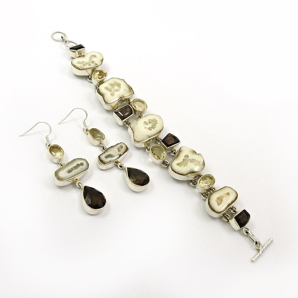 101 Natural Agate Slice 925 Silver Earrings Bracelet