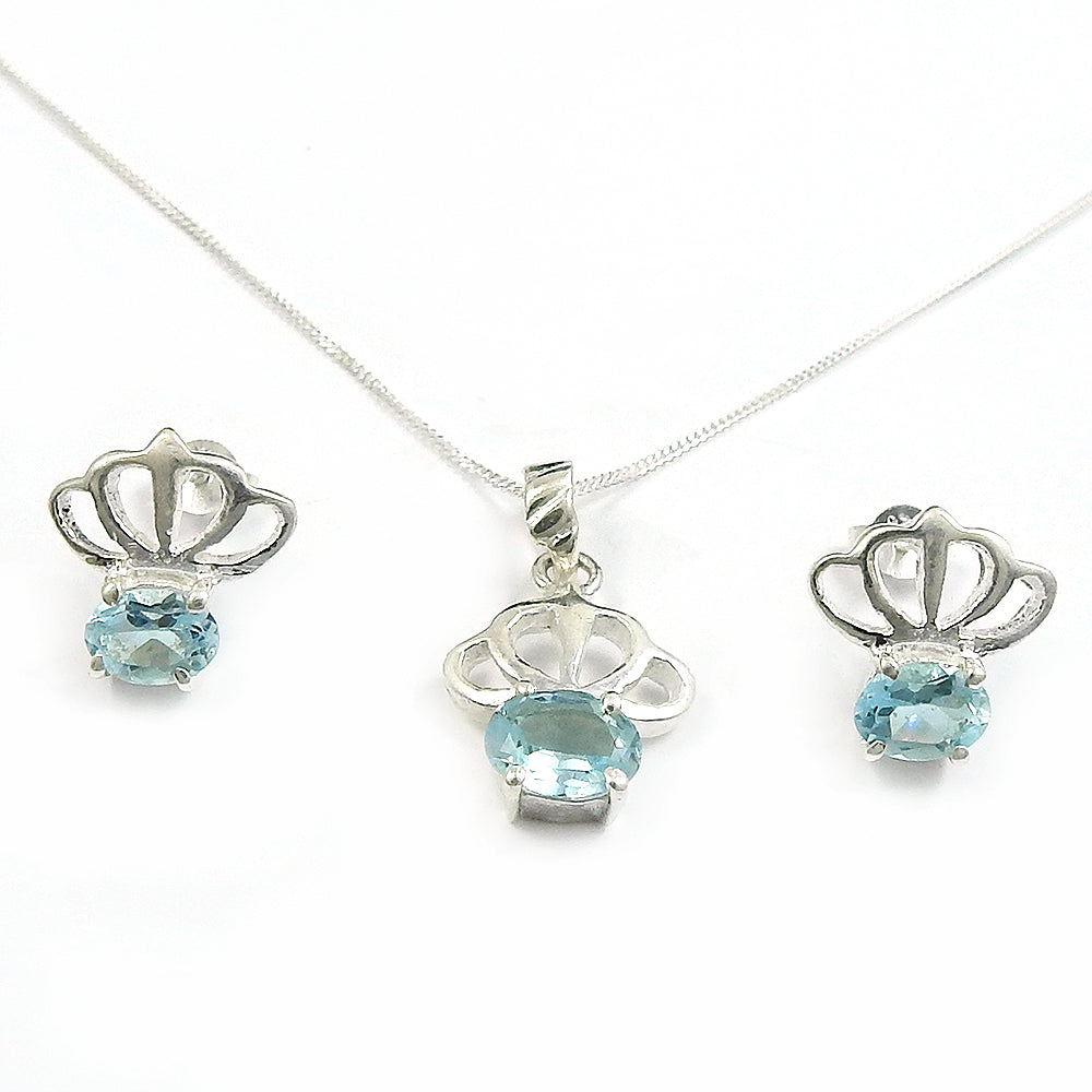 101 Blue Topaz Earrings Necklace Set 925 Silver Wedding Gift Jewelry