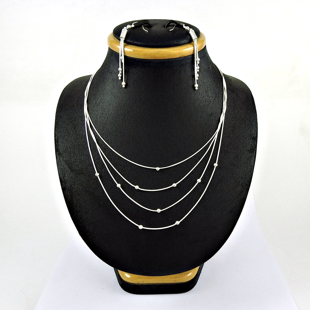 Solid 925 Sterling Silver Earrings Necklace Set