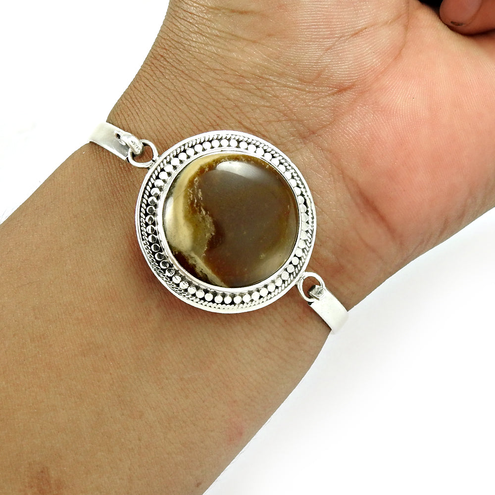 101 Luxury 925 Sterling Silver Natural Honey Rhodochrosite Gemstone Cuff Bangle