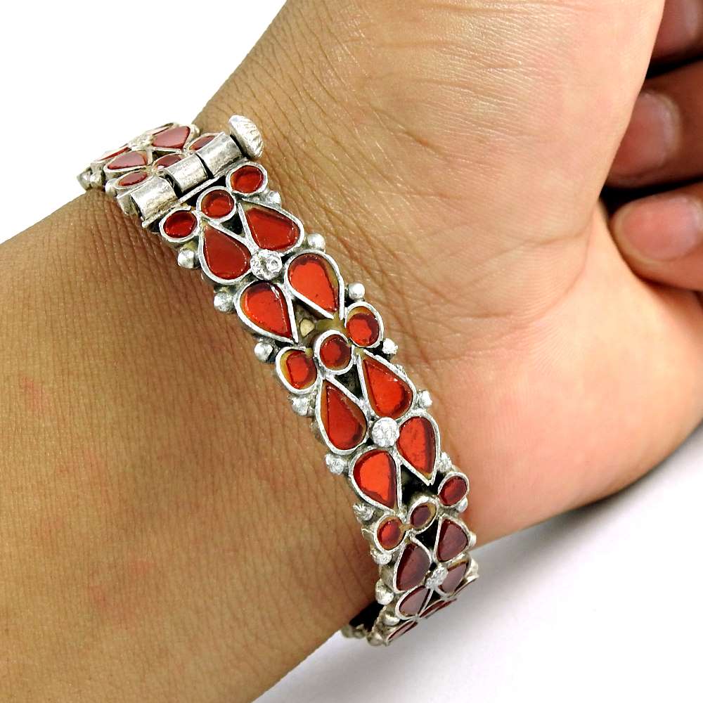 Rare 925 Sterling Silver Antique Glass Bangle