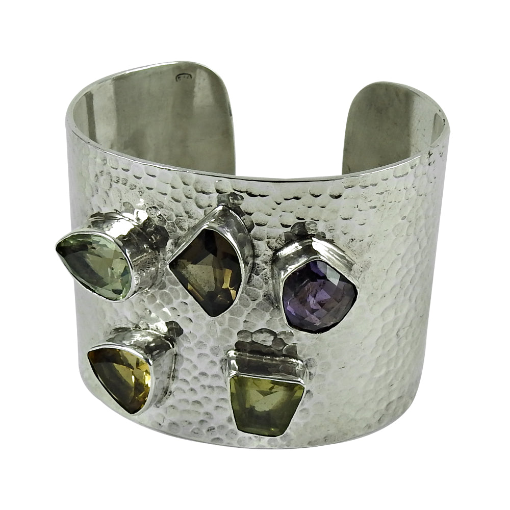 101 Spiritual Natural Gemstones Solid 925 Sterling Silver Open Cuff Bangle