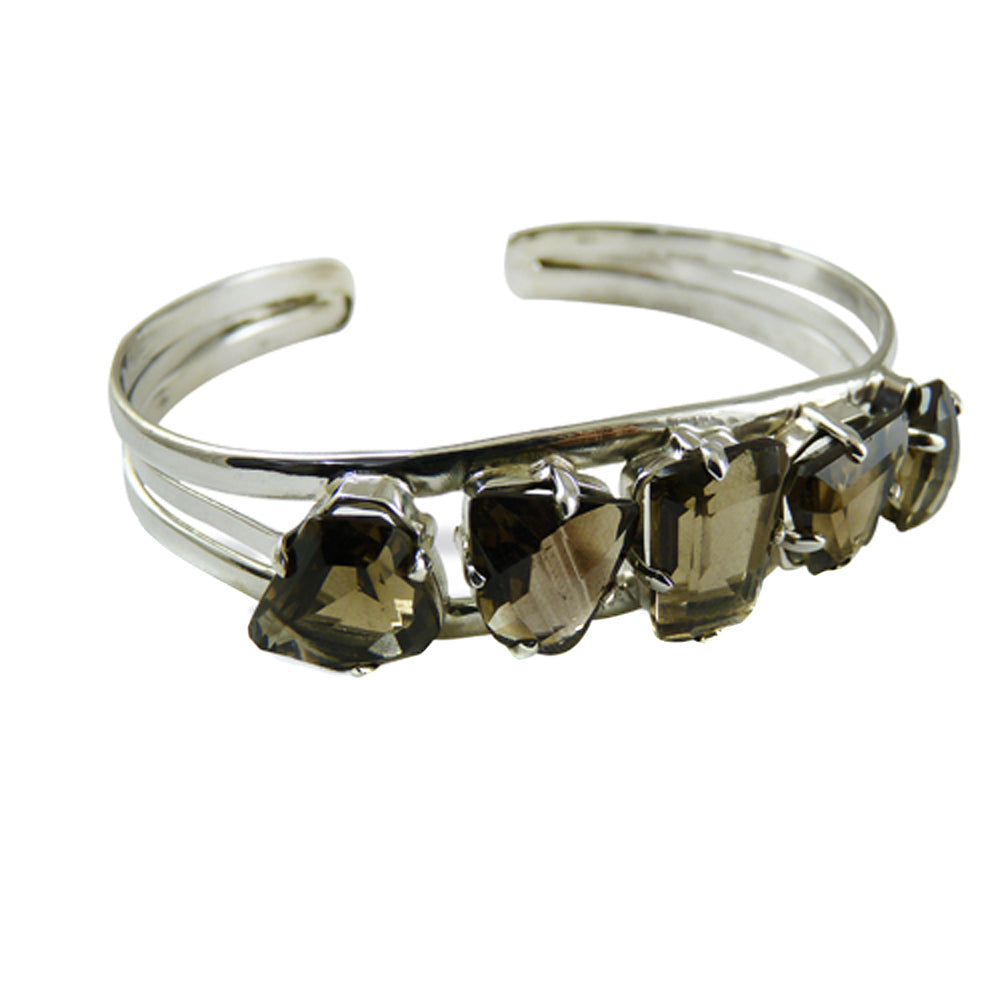 Natural Smoky Quartz Solid 925 Silver Open Bangle