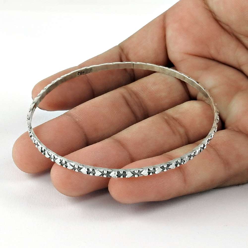 Handmade Indian Jewelry 925 Solid Sterling Silver Bangle Vintage J16