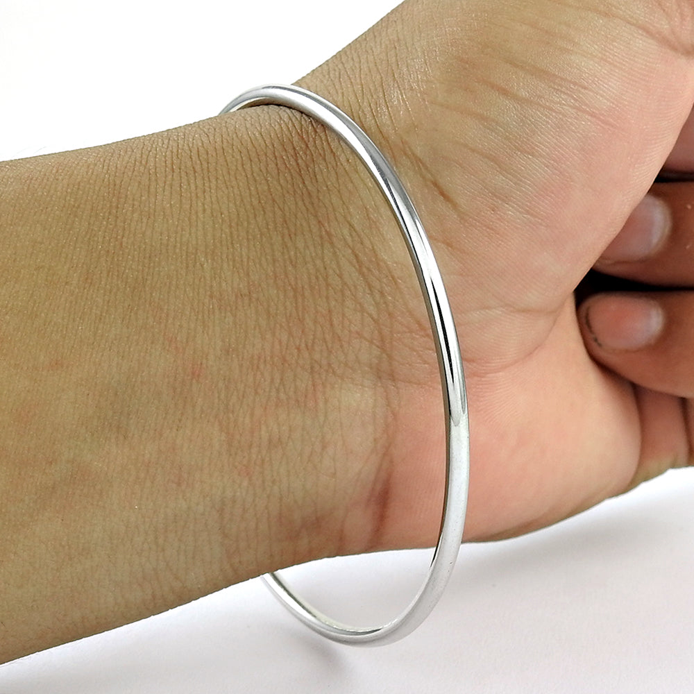 Solid 925 Sterling Silver Plain Bangle