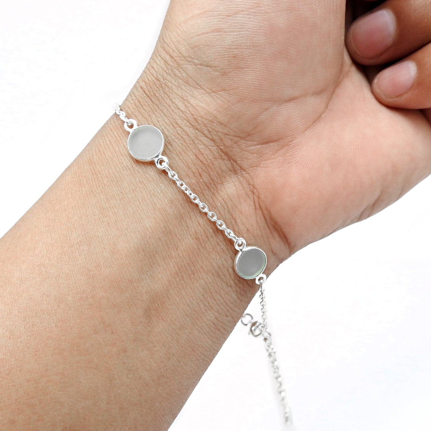 Daughters Day Deal Natural Aquamarine 925 Solid Silver Birthday Chain Bracelet