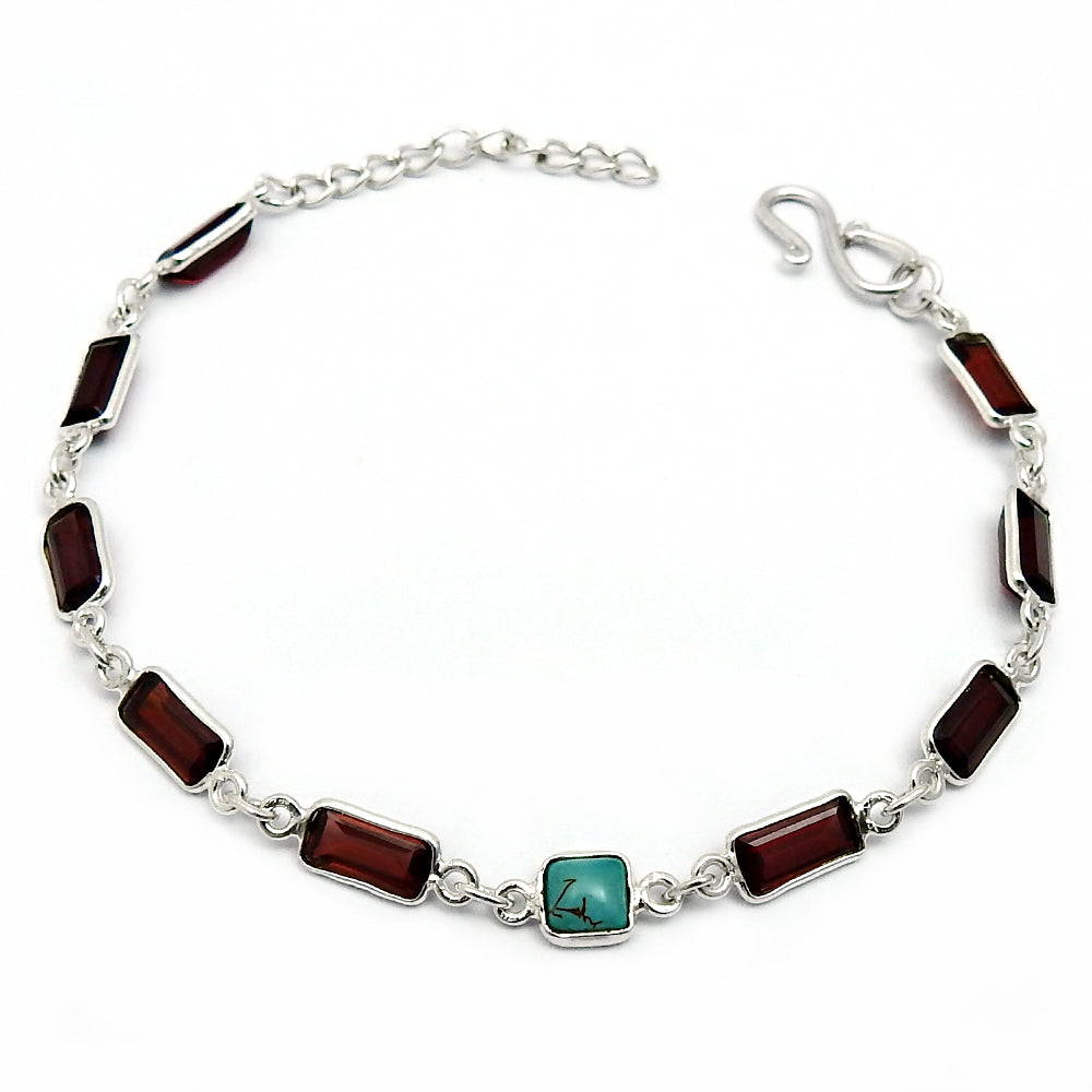 101 925 Sterling Silver Turquoise Chain Bezel Tribal December Birth Mother Bracelet