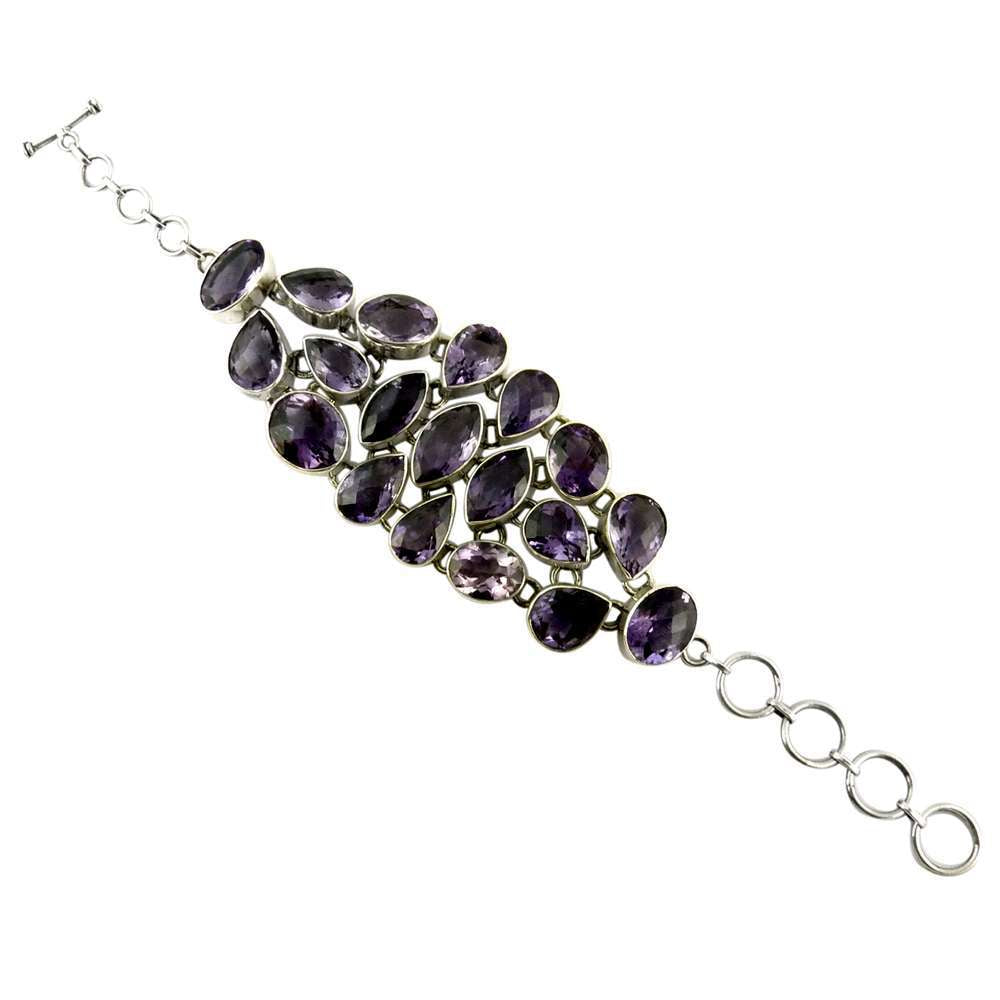 Mothers Day Gift Chain Bracelet 925 Sterling Silver Natural Amethyst Gemstone H3