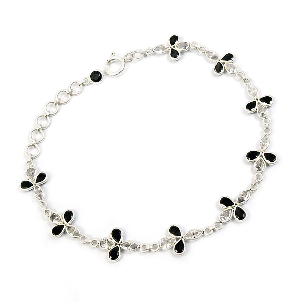 101 Natural Cubic Zirconia Gemstone Chain Ethnic Bracelet 925 Silver For Women H3