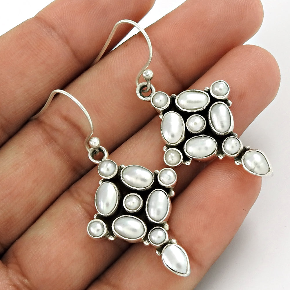 Wedding Gift For Her 925 Silver Natural Pearl Drop/Dangle Bohemian Earrings Q2