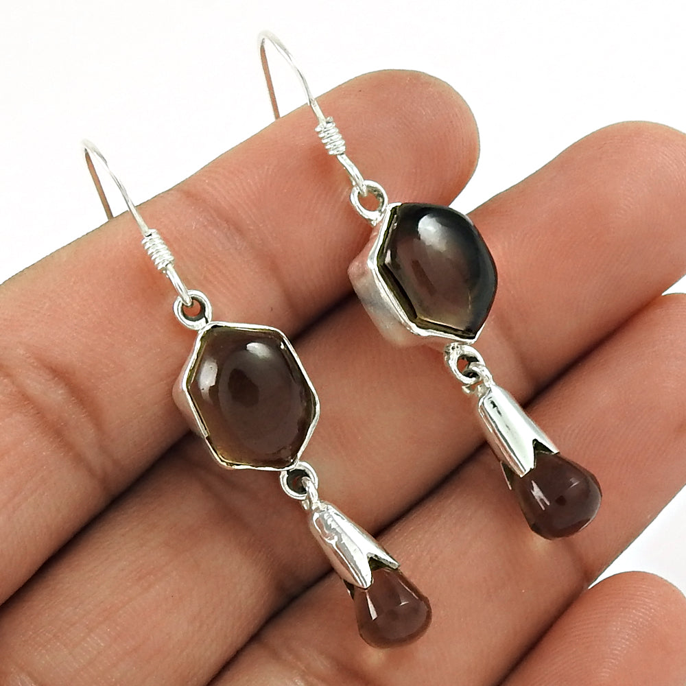 Mothers Day Gift Natural Smoky Quartz Drop/Dangle Earrings 925 Sterling Silver J2