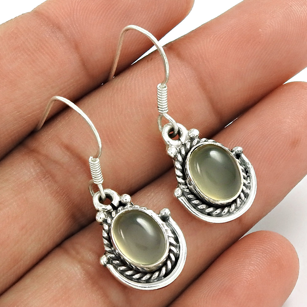 Mothers Day Gift 925 Sterling Silver Natural Chalcedony Gemstone Boho Earrings D1