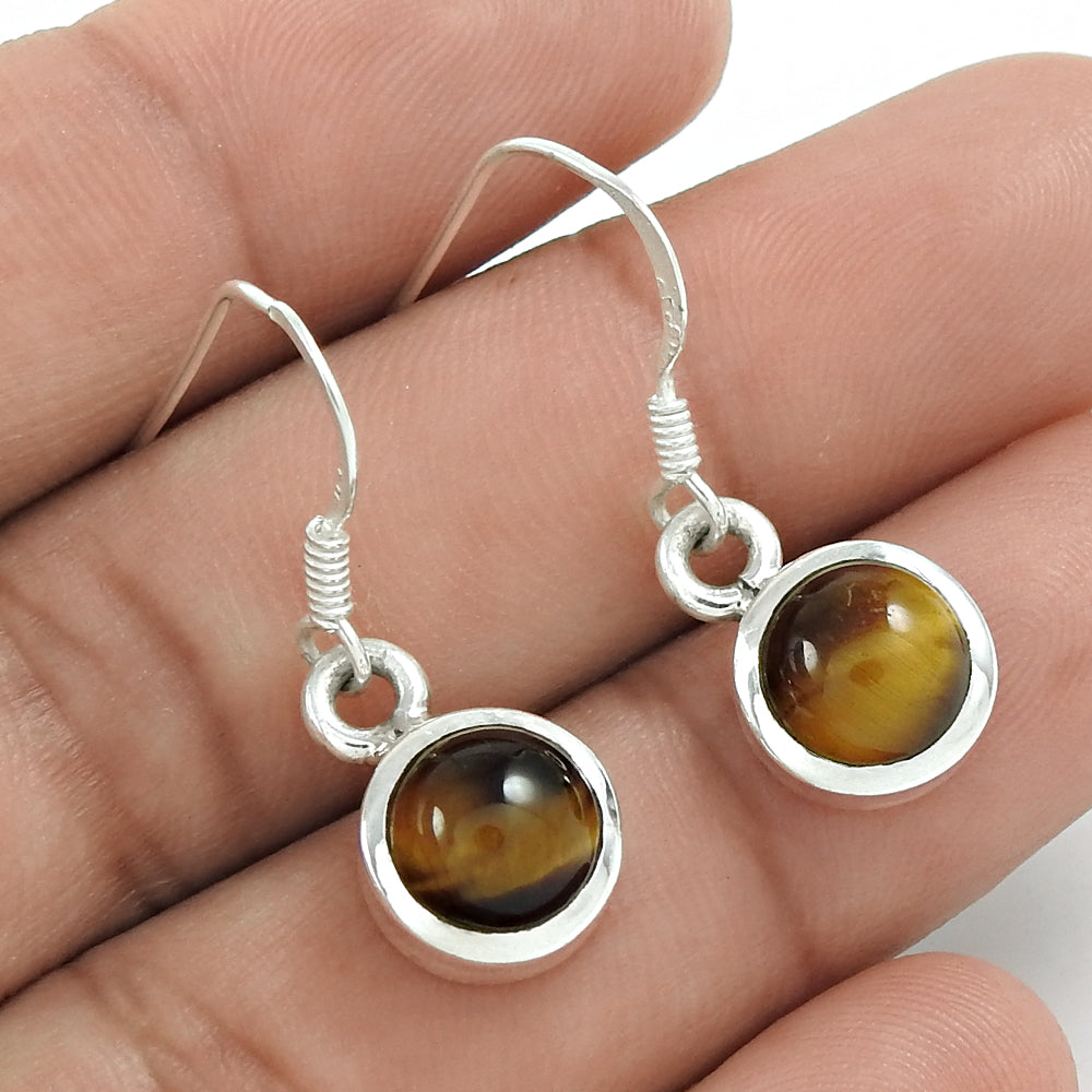 Mothers Day Gift Natural Tiger'S Eye Boho Earrings 925 Sterling Silver J1