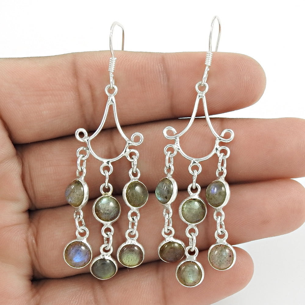 Mothers Day Gift Natural Labradorite Drop/Dangle Earrings 925 Sterling Silver K3