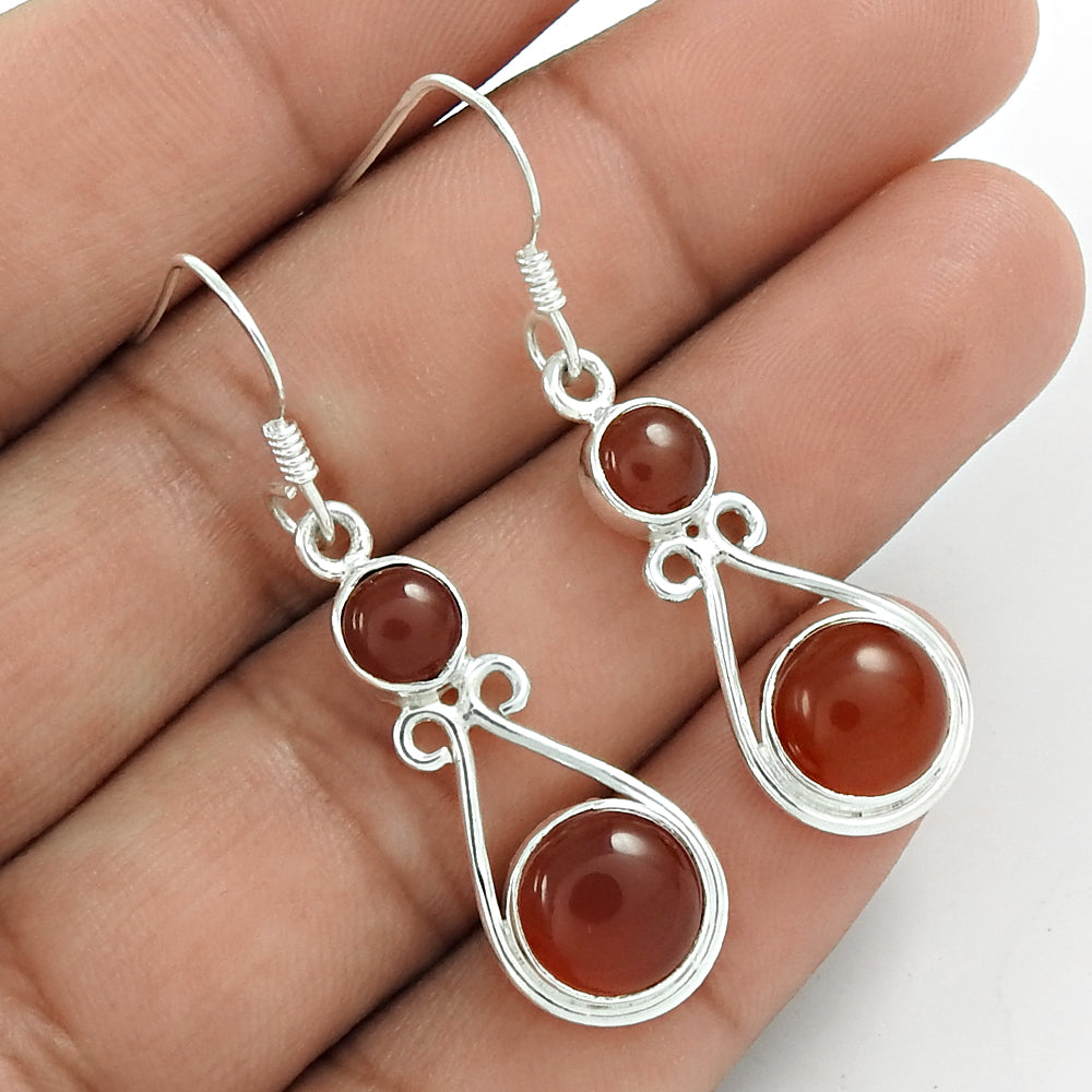 Mothers Day Gift Natural Carnelian Dangle Boho Earrings 925 Sterling Silver T1