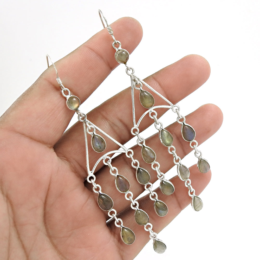 Natural Labradorite Gemstone Bohemian Mothers Day Gift Earrings 925 Silver S1