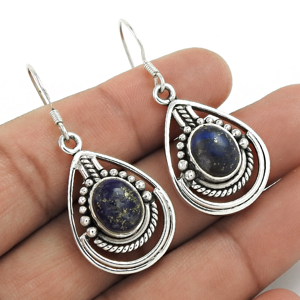 Natural Lapis Lazuli 925 Silver Bohemian Earrings For Girls H1
