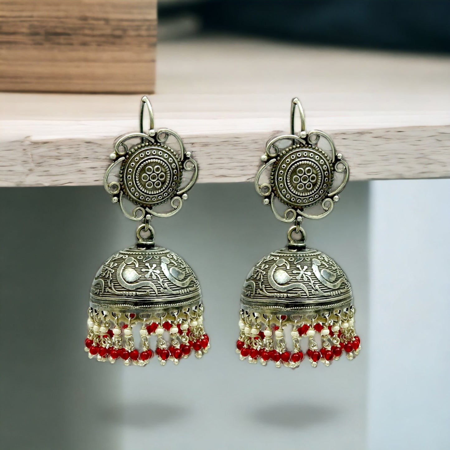 925 Sterling Silver Fashion Jewellery Rare Garnet and Pearl Jhumki