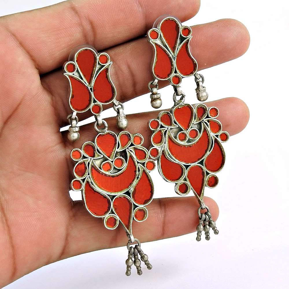 Trendy 925 Sterling Silver Antique Glass Earrings
