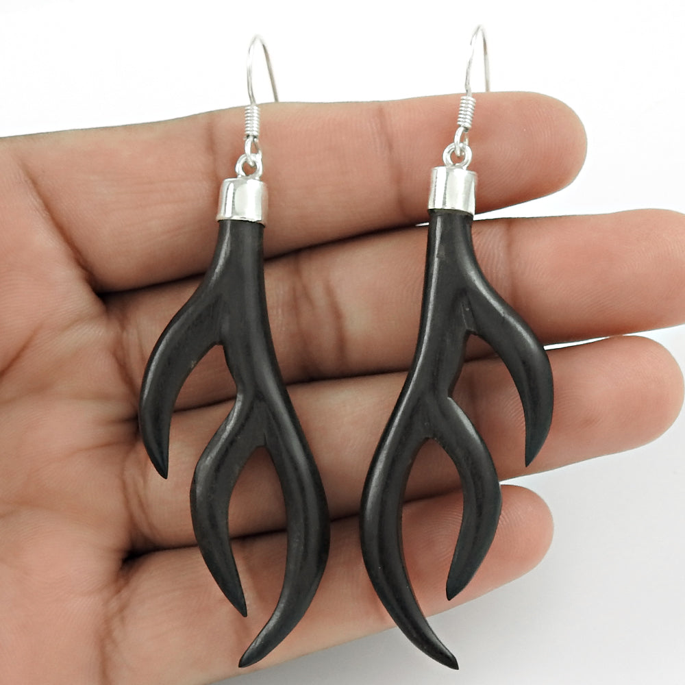 Artisan Mothers Day Gift Jewelry 925 Solid Sterling Silver Wooden Earrings M2