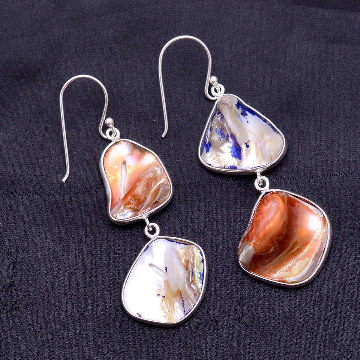 101 925 Sterling Silver Natural Freshwater Pearl Boho Mismatch Dangle Drop Earrings