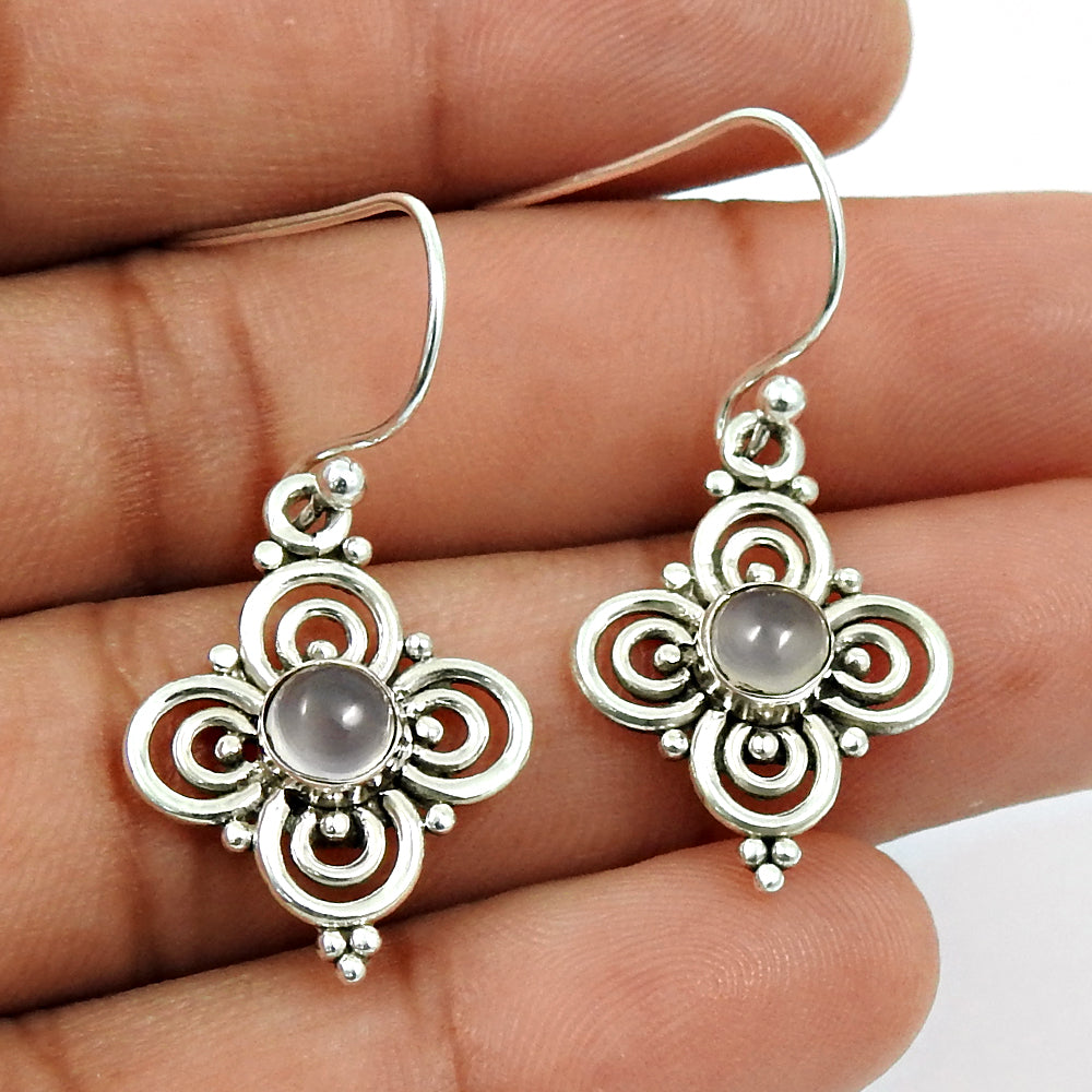 101 Natural Chalcedony Gemstone Drop Dangle Tribal Earrings 925 Sterling Silver B13