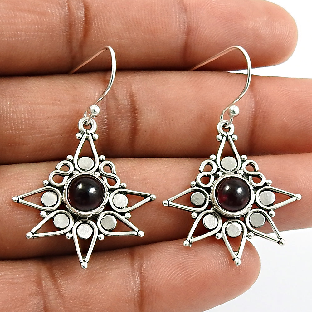101 Natural Garnet Gemstone Drop Dangle Bohemian Red Earrings 925 Sterling Silver D8