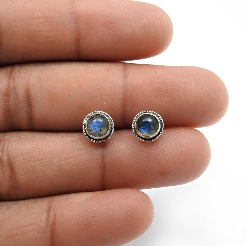 101 Third Eye Chakra Labradorite Gemstone 925 Solid Silver Bezel Stud Wife Earrings