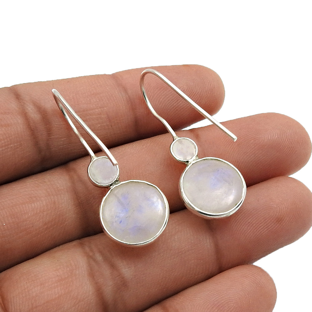 101 Natural Rainbow Moonstone 925 Silver Drop Dangle Vintage Earrings For Women X10