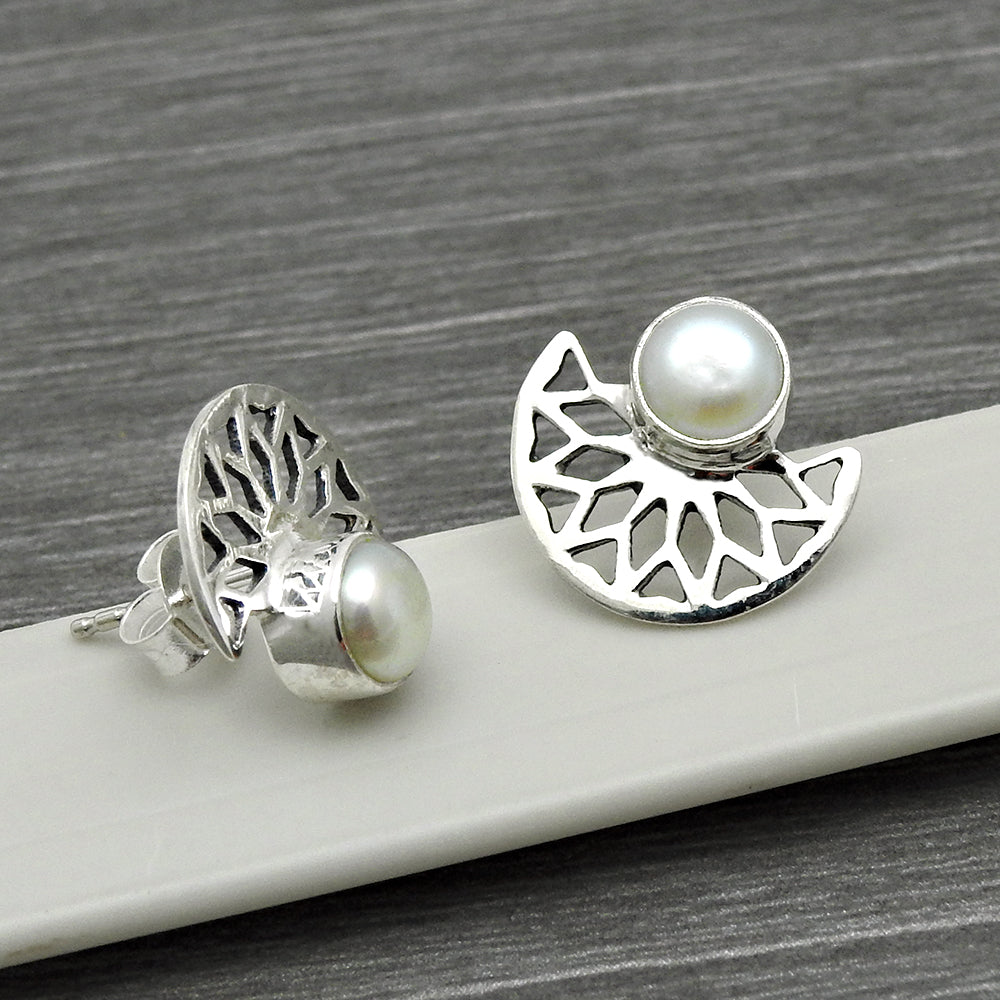Pearl Earrings 925 Sterling Silver Tribal Jewelry