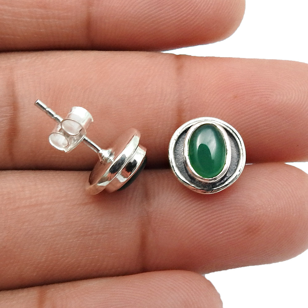 Green Onyx Stone 925 Solid Silver Butterfly Handcrafted Stud Daughter Earrings