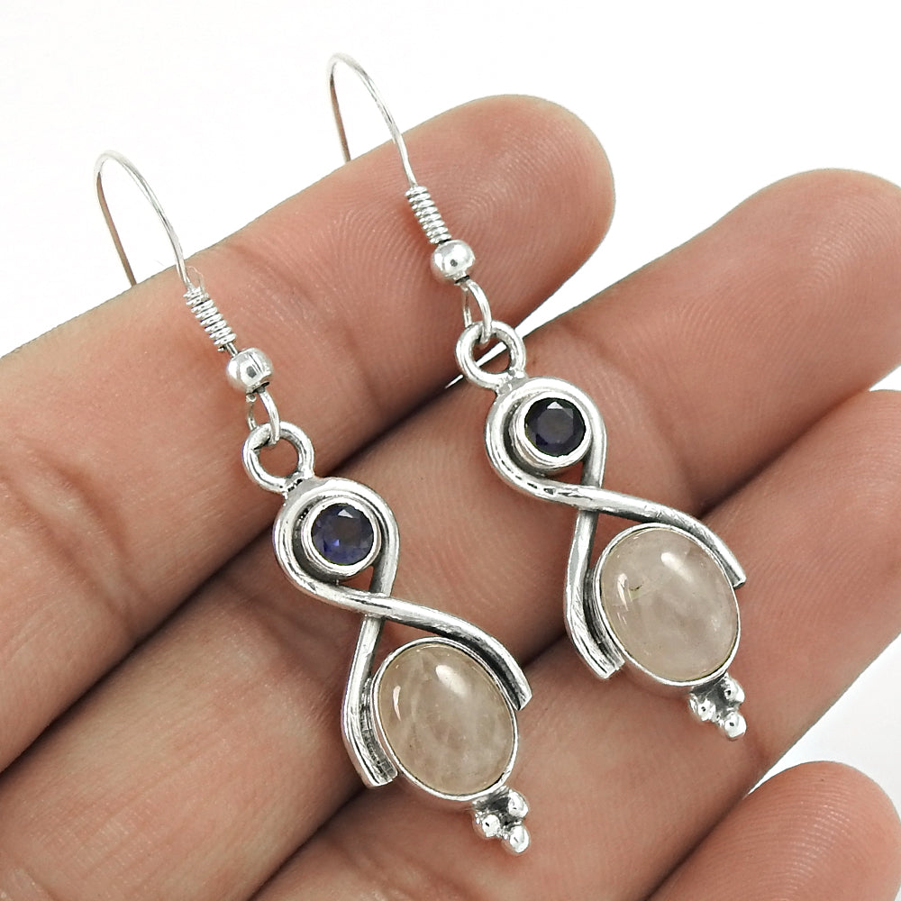 Mothers Day Gift Natural Rose Quartz Bohemian Earrings 925 Sterling Silver N5