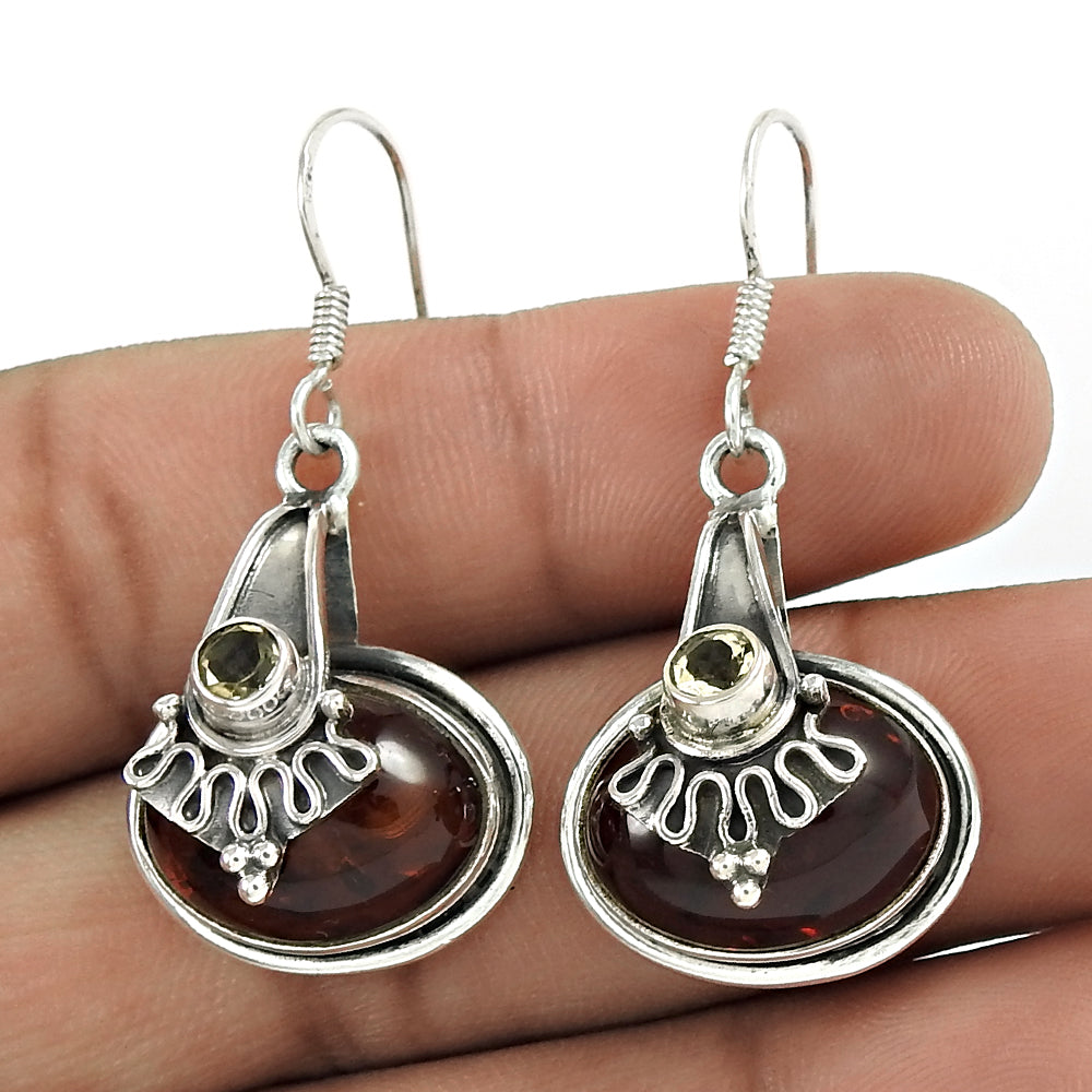 Natural Amber Gemstone Mothers Day Gift Earrings 925 Sterling Silver P5