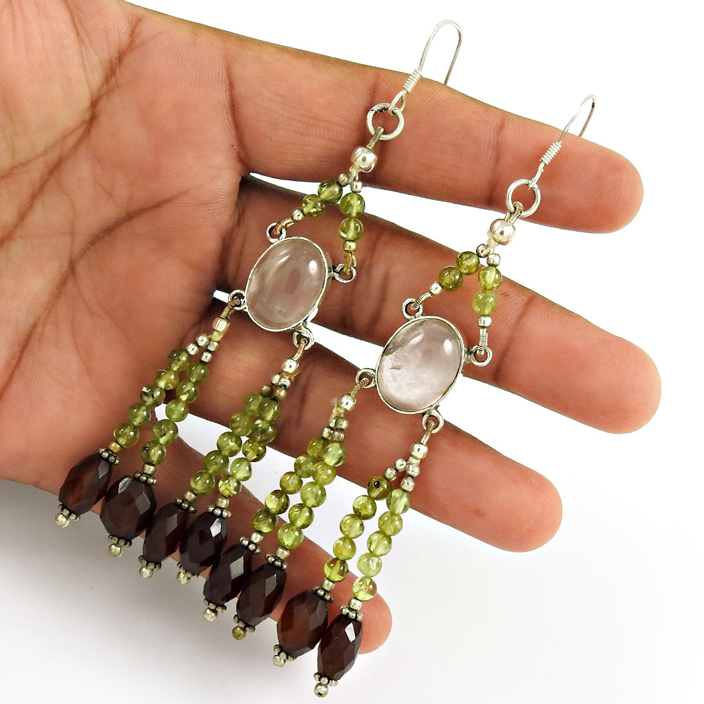 Natural Rose Quartz Gemstone Earrings 925 Sterling Silver Mothers Day Gift D6