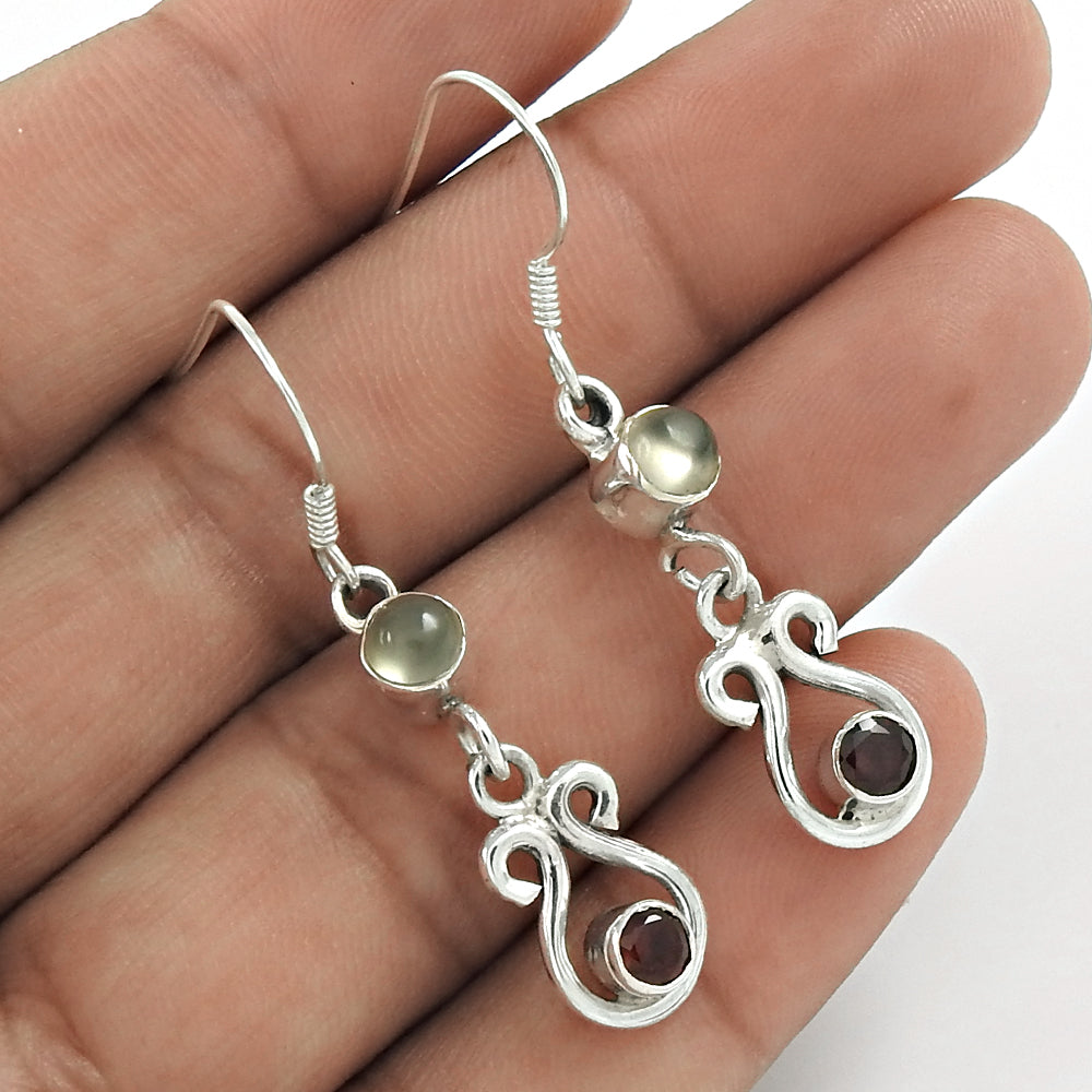 Natural Garnet Gemstone Boho Mothers Day Gift Earrings 925 Silver For Women Z5