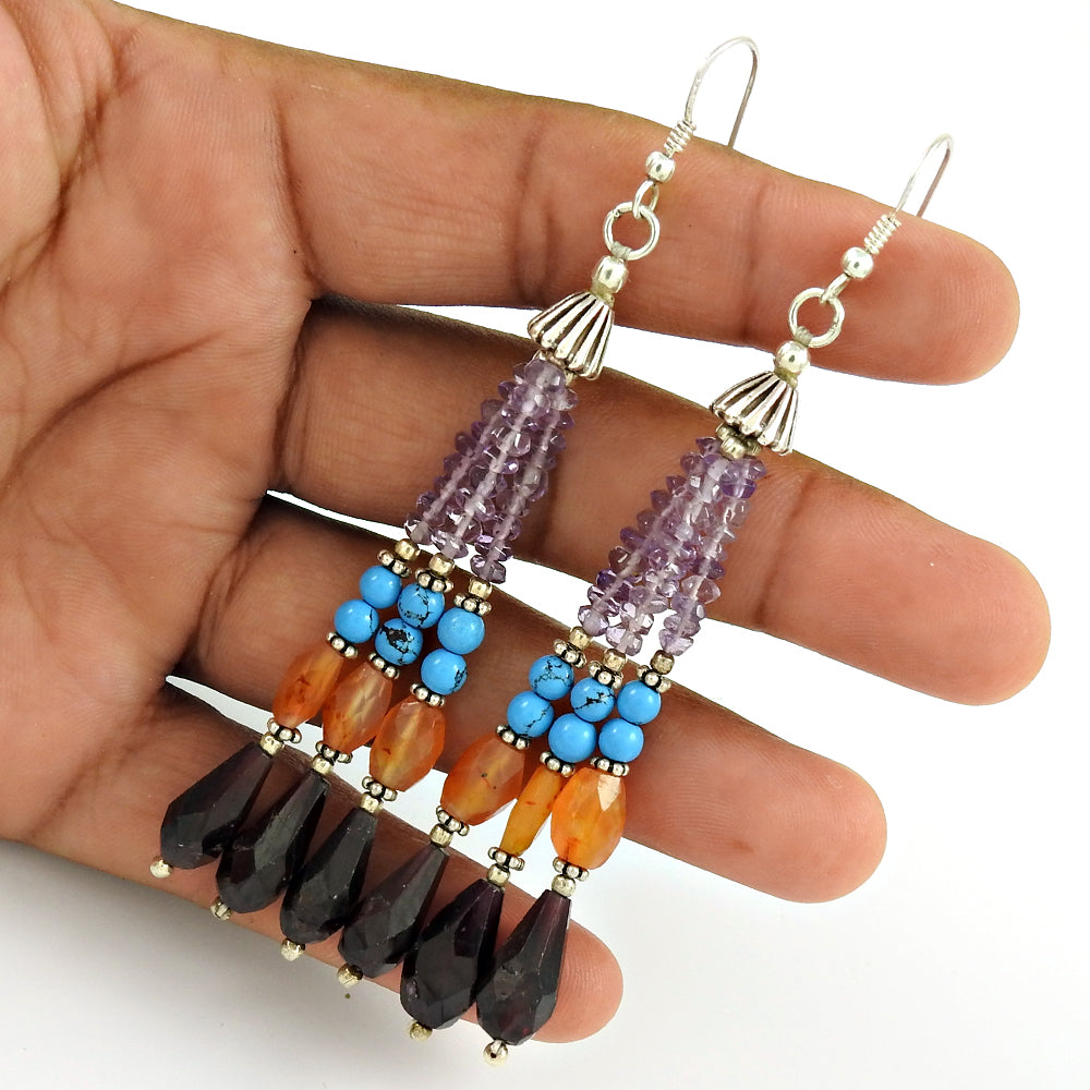 Mothers Day Gift Natural Garnet Gemstone Earrings 925 Sterling Silver F6