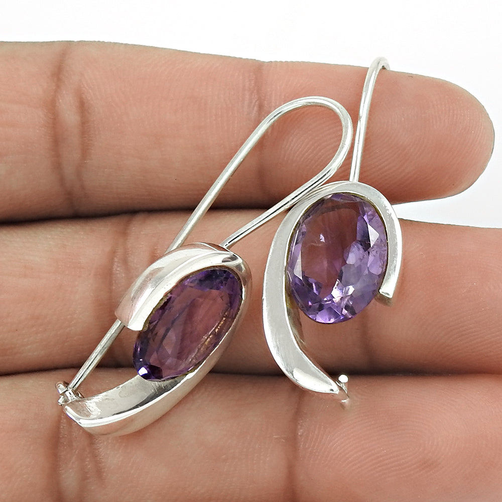 Mothers Day Gift Natural Amethyst Drop/Dangle Earrings 925 Silver G4