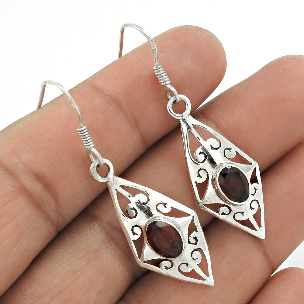 Natural Garnet Gemstone Mothers Day Gift Earrings 925 Sterling Silver H6