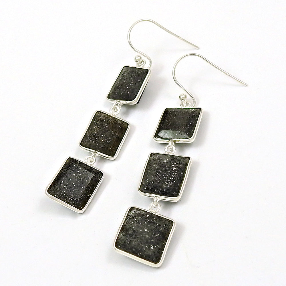 101 925 Sterling Silver Natural Black Sunstone Earrings