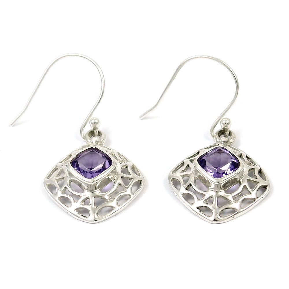 101 Natural Amethyst Gemstone Drop Dangle Bohemian Earrings 925 Silver For Girls K37