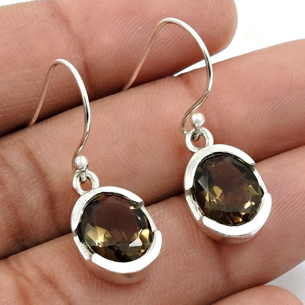 Smoky Quartz Gemstone Earring 925 Sterling Silver Indian Jewelry R21