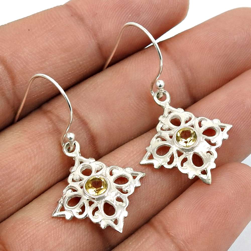 Citrine Gemstone Earring 925 Sterling Silver Vintage Jewelry C24