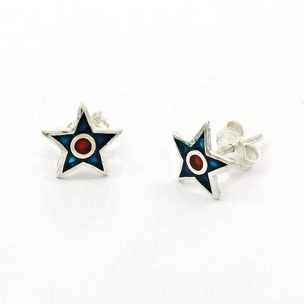 101 925 Sterling Silver Blue Enamel Star Stud Earrings
