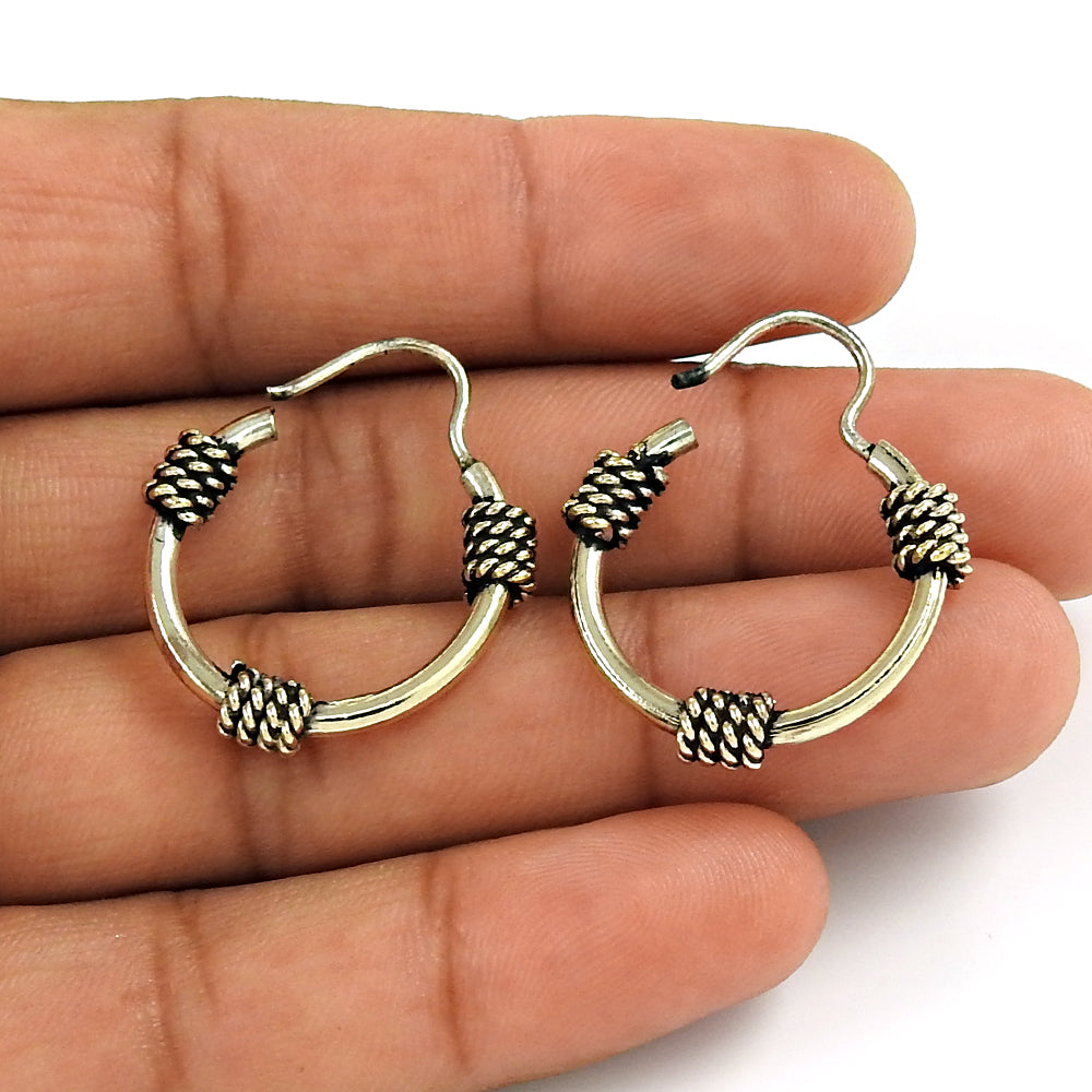 925 Sterling Silver Handcrafted Jewelry Hoop Tribal Earrings A1