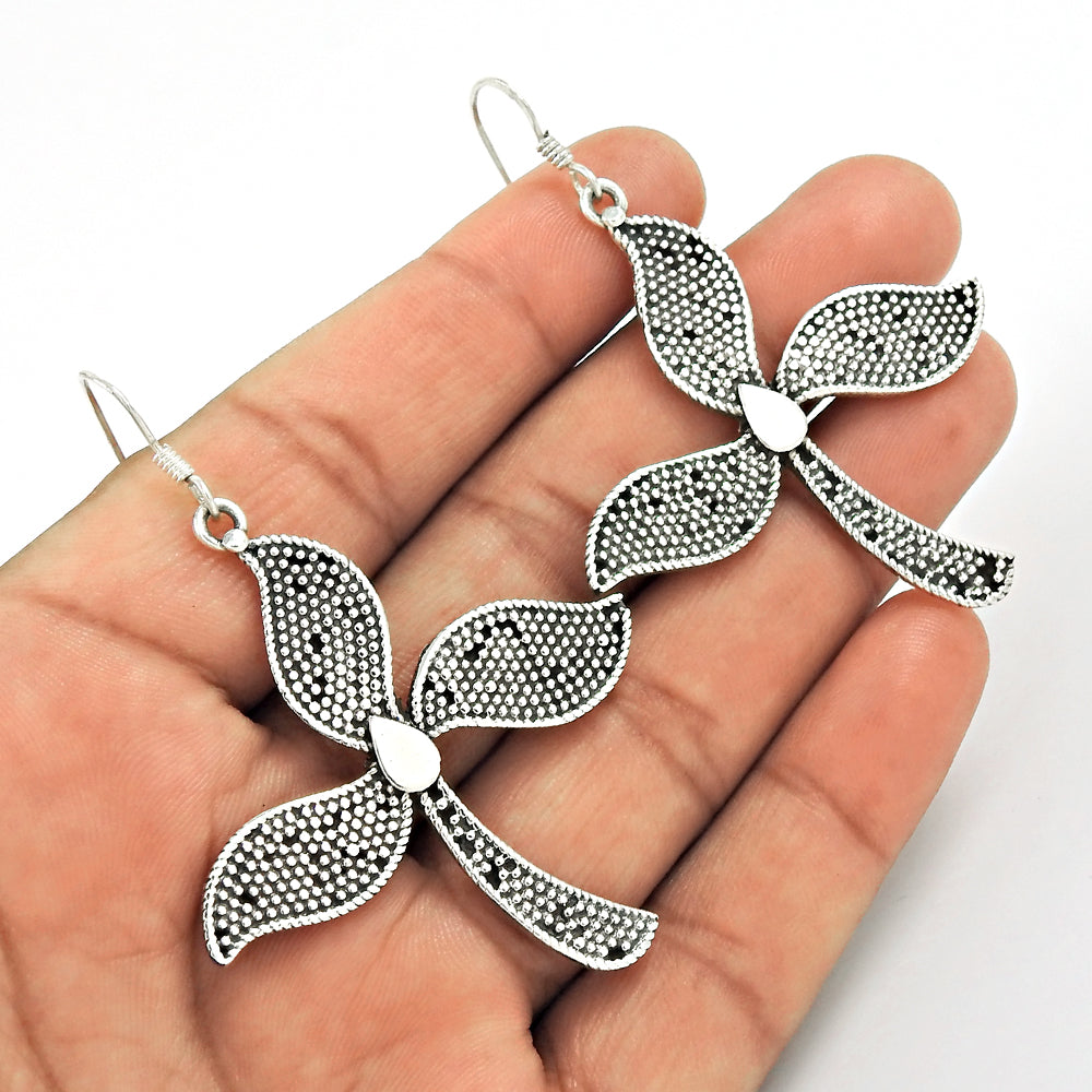 Indian Artisan Jewelry 925 Solid Sterling Silver Drop/Dangle Ethnic Earrings D1