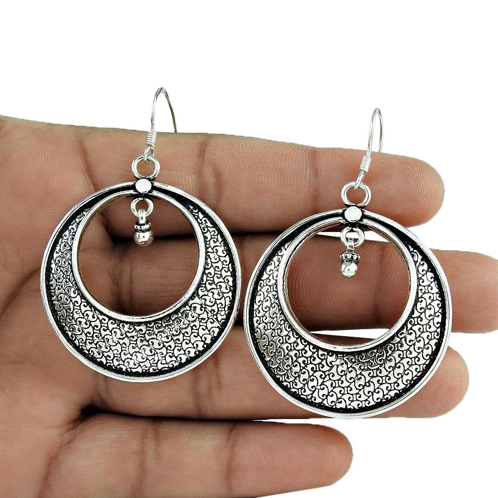 Dangle Boho Earrings 925 Solid Sterling Silver Handmade Indian Jewelry P1