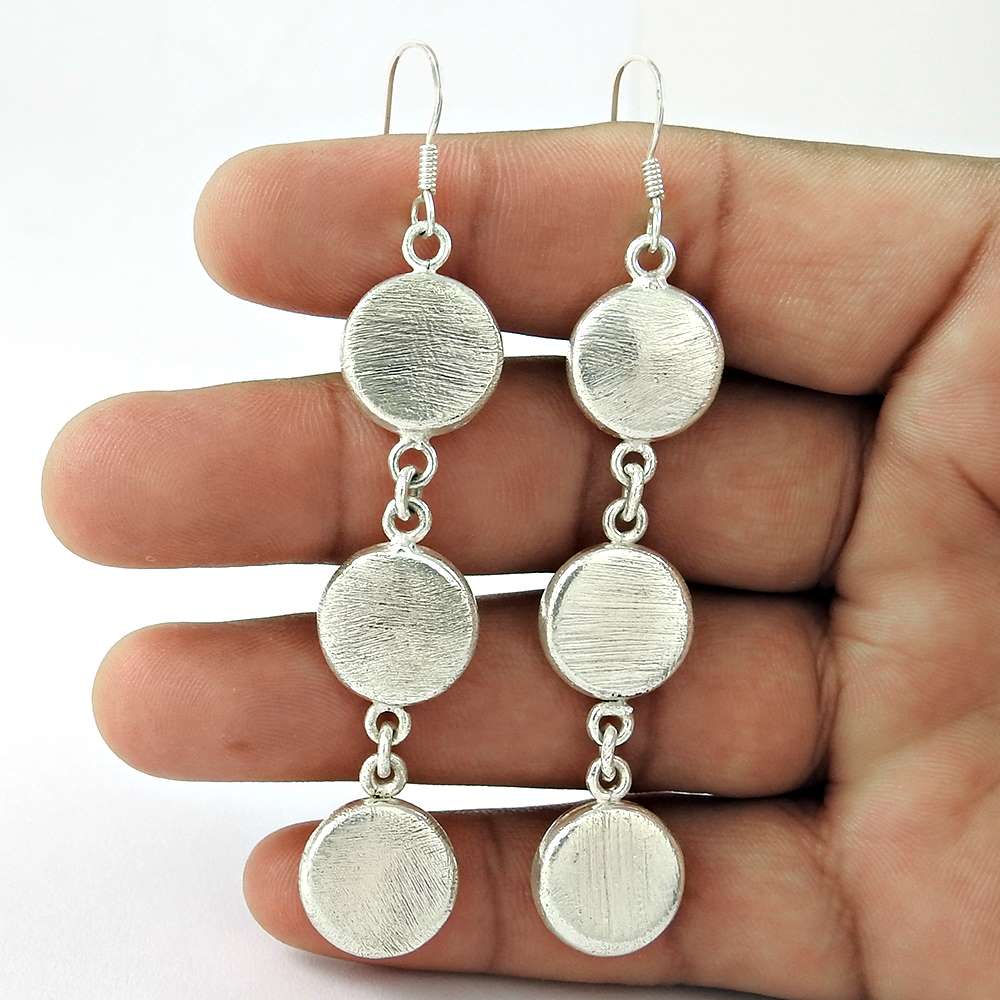 Handmade Indian Jewelry 925 Solid Sterling Silver Dangle Earrings B2