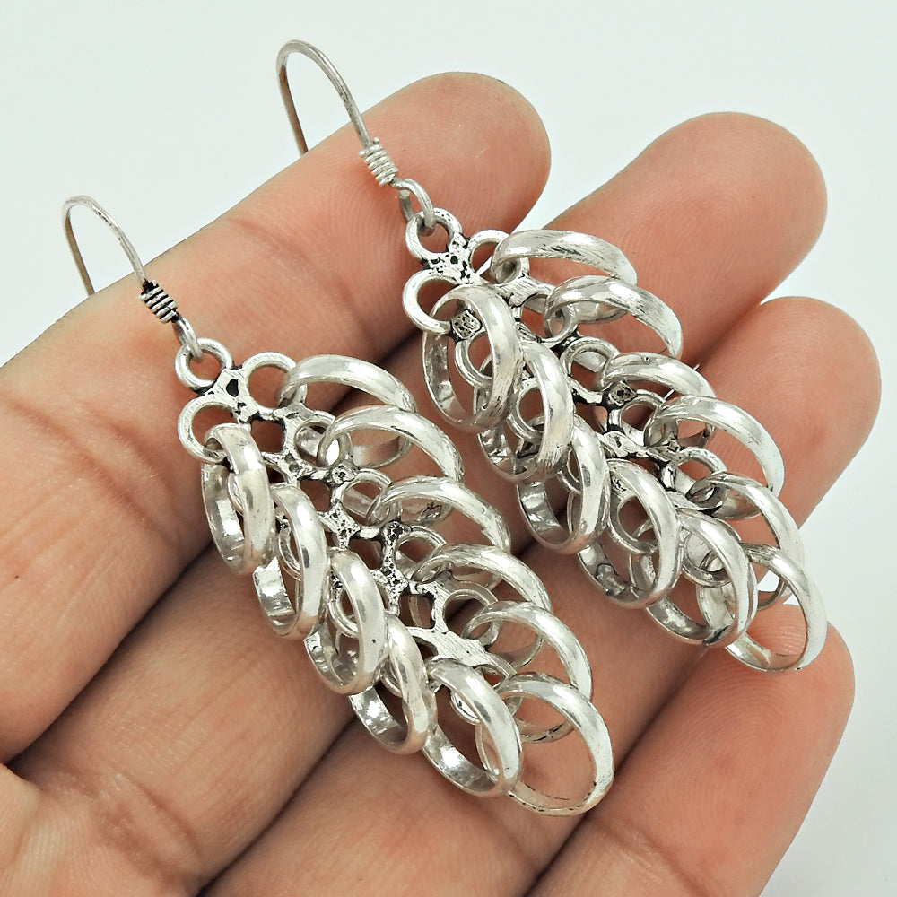 Handmade Indian Jewelry 925 Solid Sterling Silver Drop/Dangle Jhumki Earrings H1