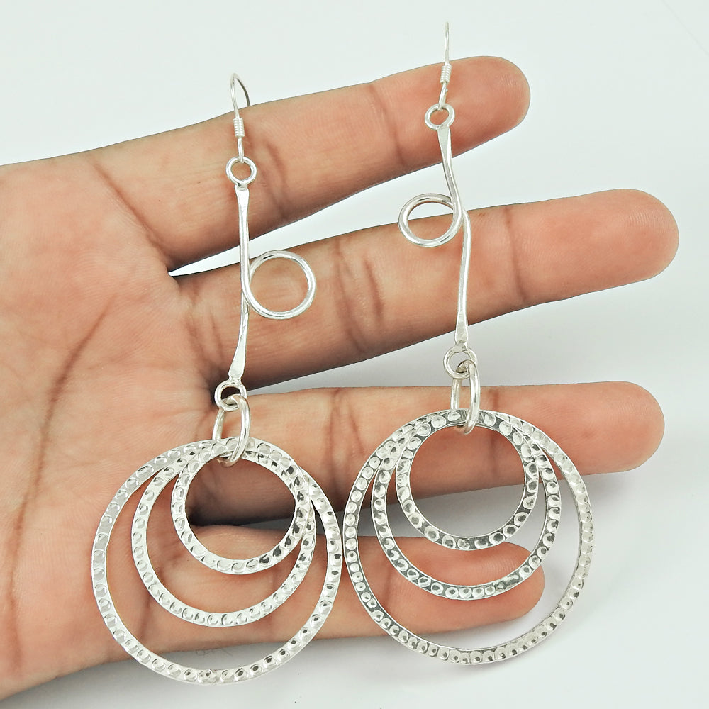 Gift For Her Dangle Earrings 925 Solid Sterling Silver HANDMADE Indian T4