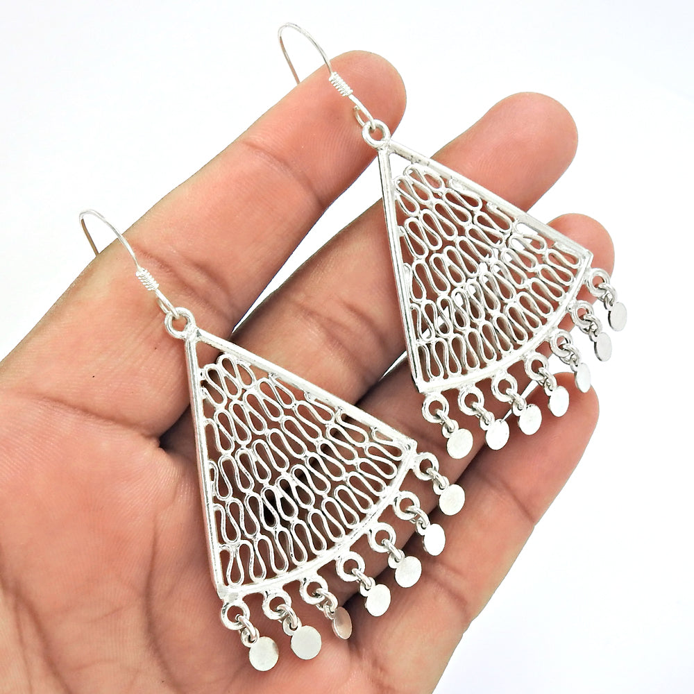 Indian Artisan Jewelry 925 Solid Sterling Silver Drop/Dangle Earrings A2
